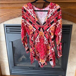 Free People Red and Orange Geometric Blouse